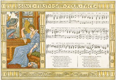 「Since First I Saw Your Face」、「Pan-Pipes」からの歌のイラスト、古歌の本、新しくアレンジされテオの伴奏付き。 Marzials、George Routledge und Sons、1884年にロンドンで発行された（ 作： Walter Crane